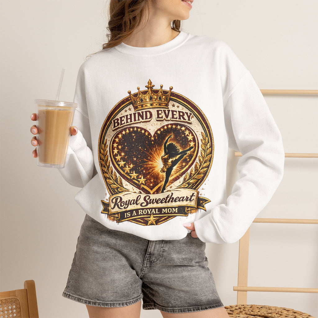Crewneck Sweatshirt — "Behind Every Royal Sweetheart Is A Royal Mom" Vintage Heart Mom Pullover
