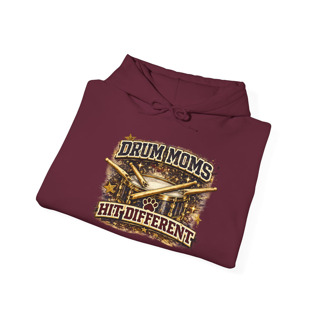 Drum Moms Hoodie - "Drum Moms Hit Different" Vintage Drumsticks Graphic