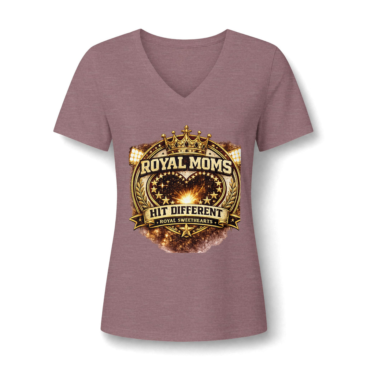 Royal Moms V-Neck Tee — "Royal Moms Hit Different" Graphic Shirt