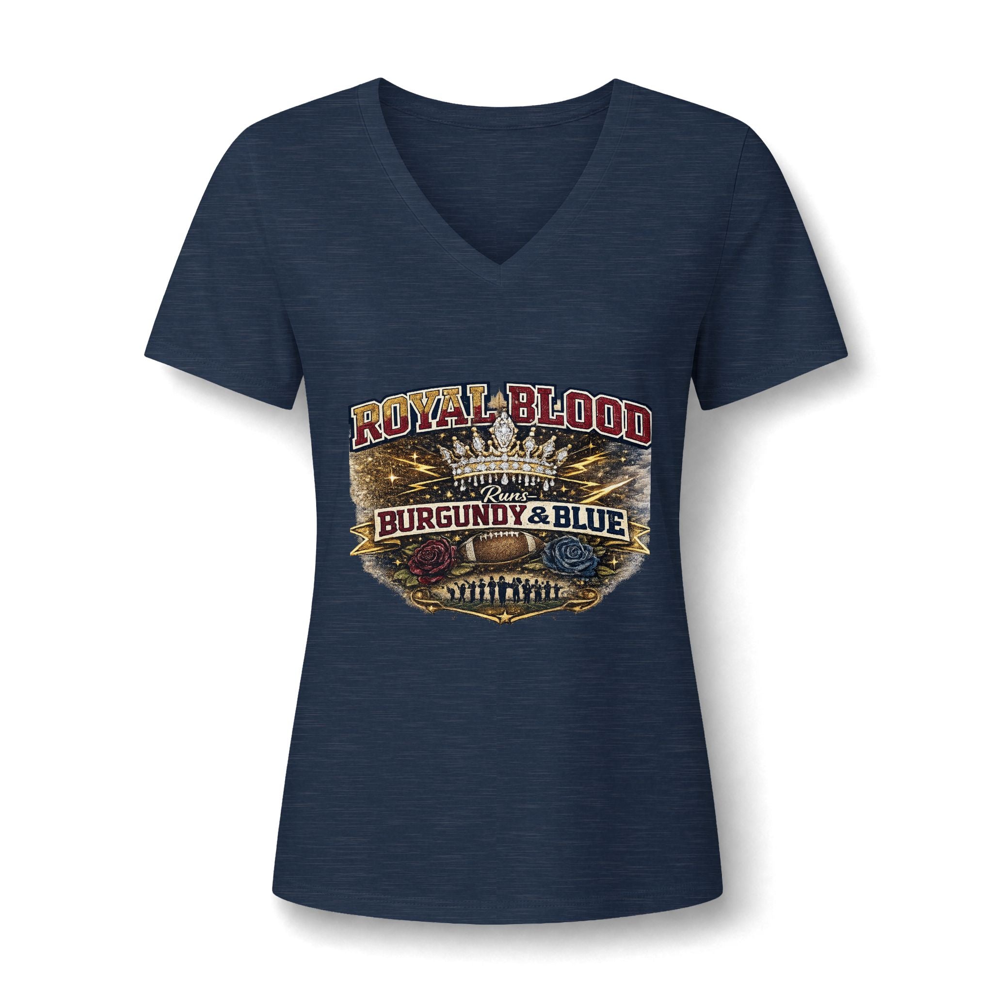 Royal Blood Burgundy & Blue Women's V-Neck Tee