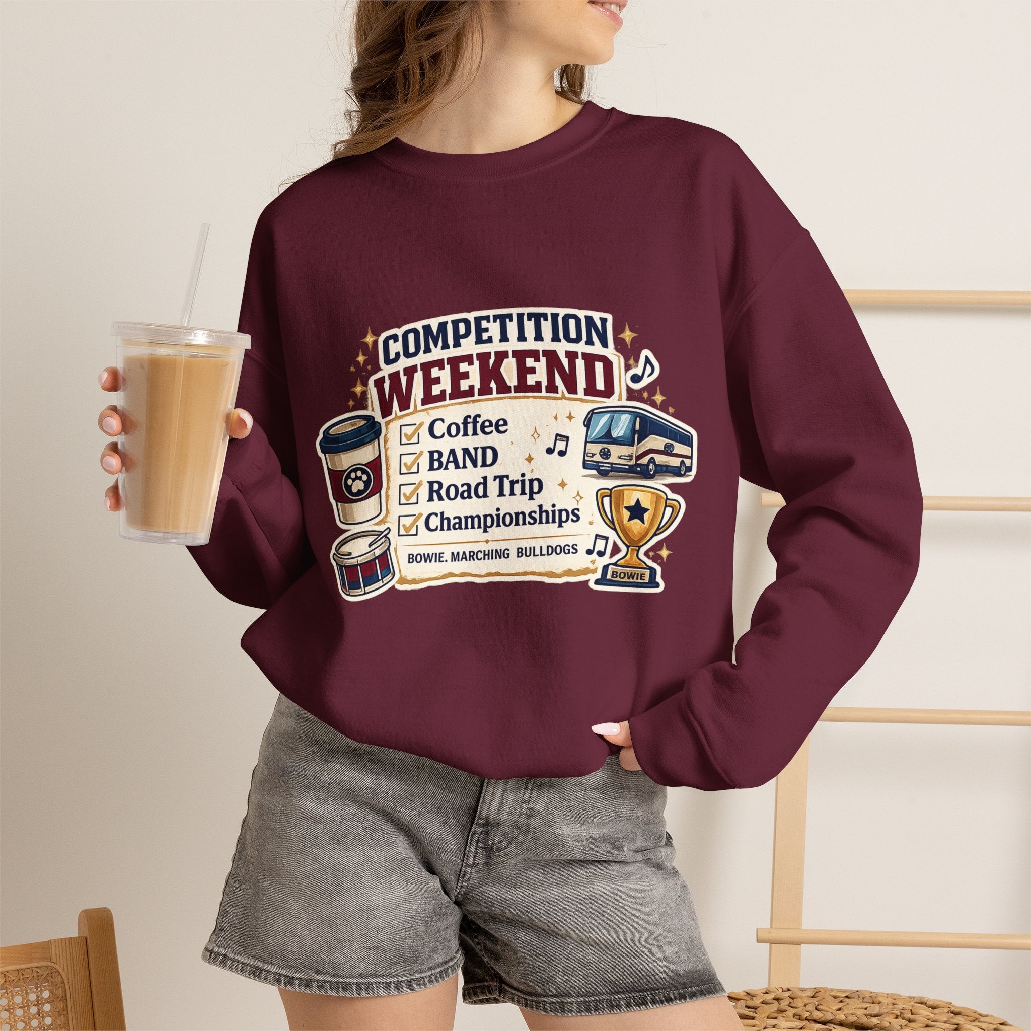 Competition Weekend Crewneck Sweatshirt — Band Road Trip, Coffee & Championships