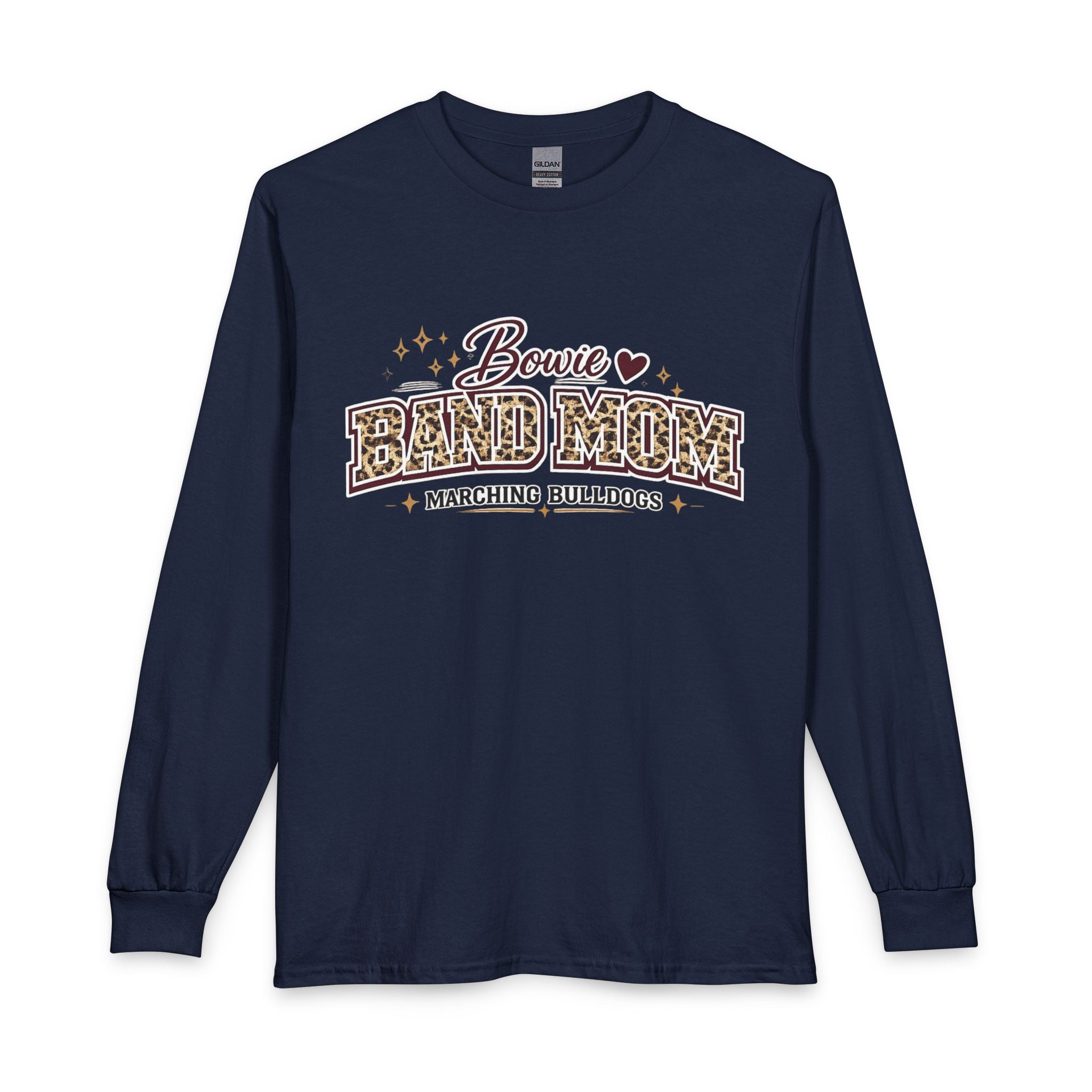 Bowie Band Mom Long Sleeve Shirt — Marching Bulldogs Leopard Print