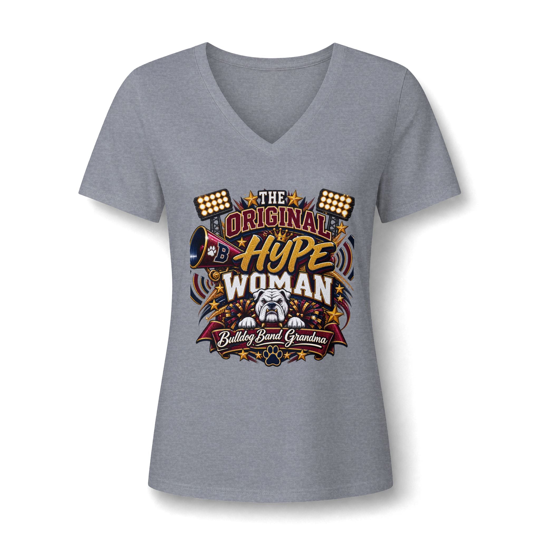 V-Neck Tee - "The Original Hype Woman" Bowling & Band Grandma Graphic