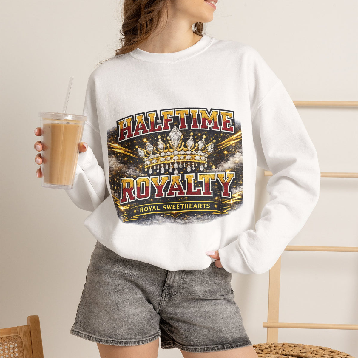 Crewneck Sweatshirt - "Halftime Royalty" Vintage Crown Football Graphic