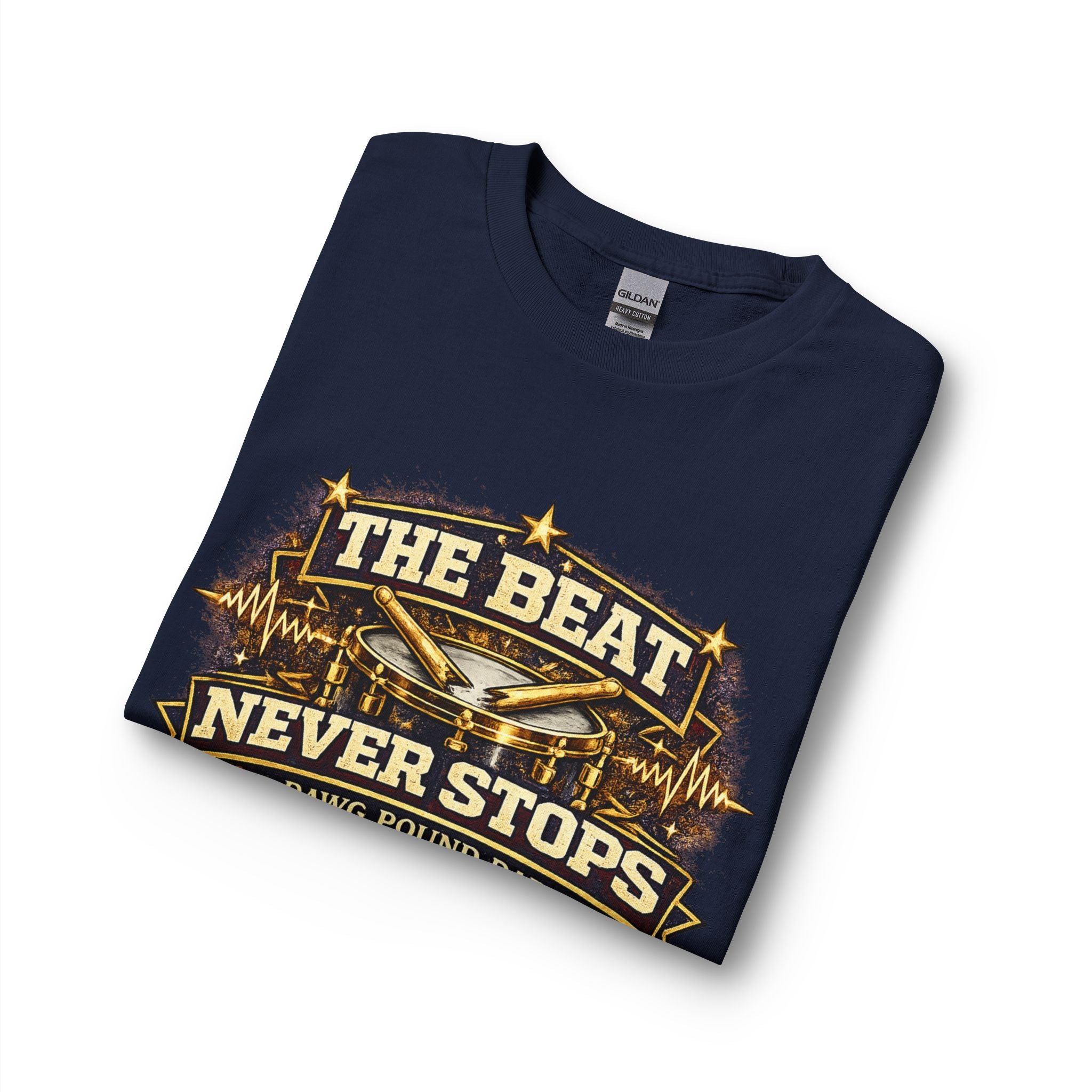 Long Sleeve T-Shirt — "The Beat Never Stops" Drum Dad Graphic