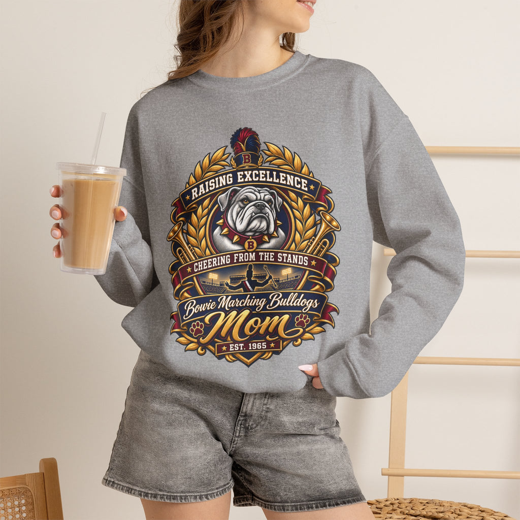 Bulldog Mom Crewneck Sweatshirt — "Raising Excellence" Vintage Crest