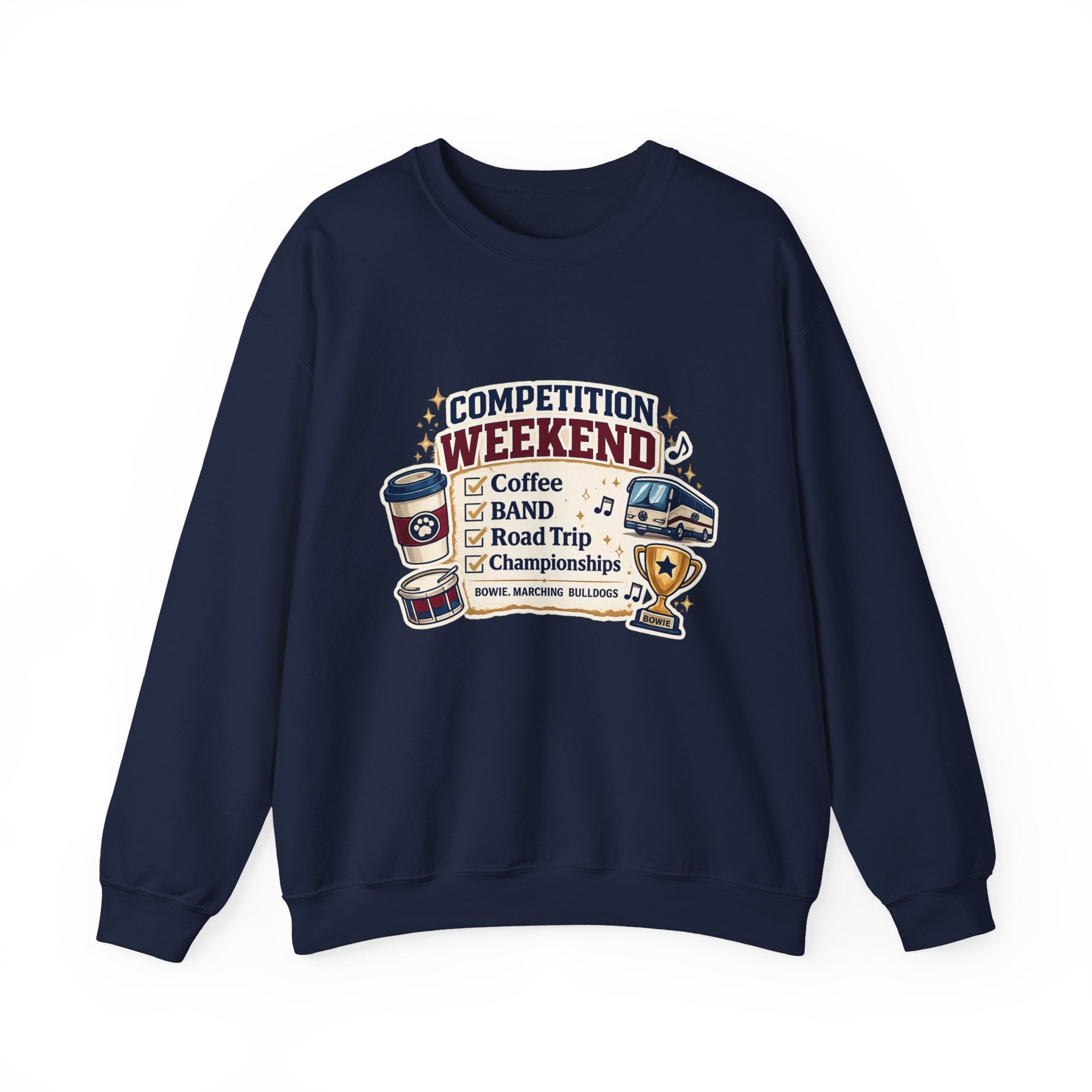 Competition Weekend Crewneck Sweatshirt — Band Road Trip, Coffee & Championships