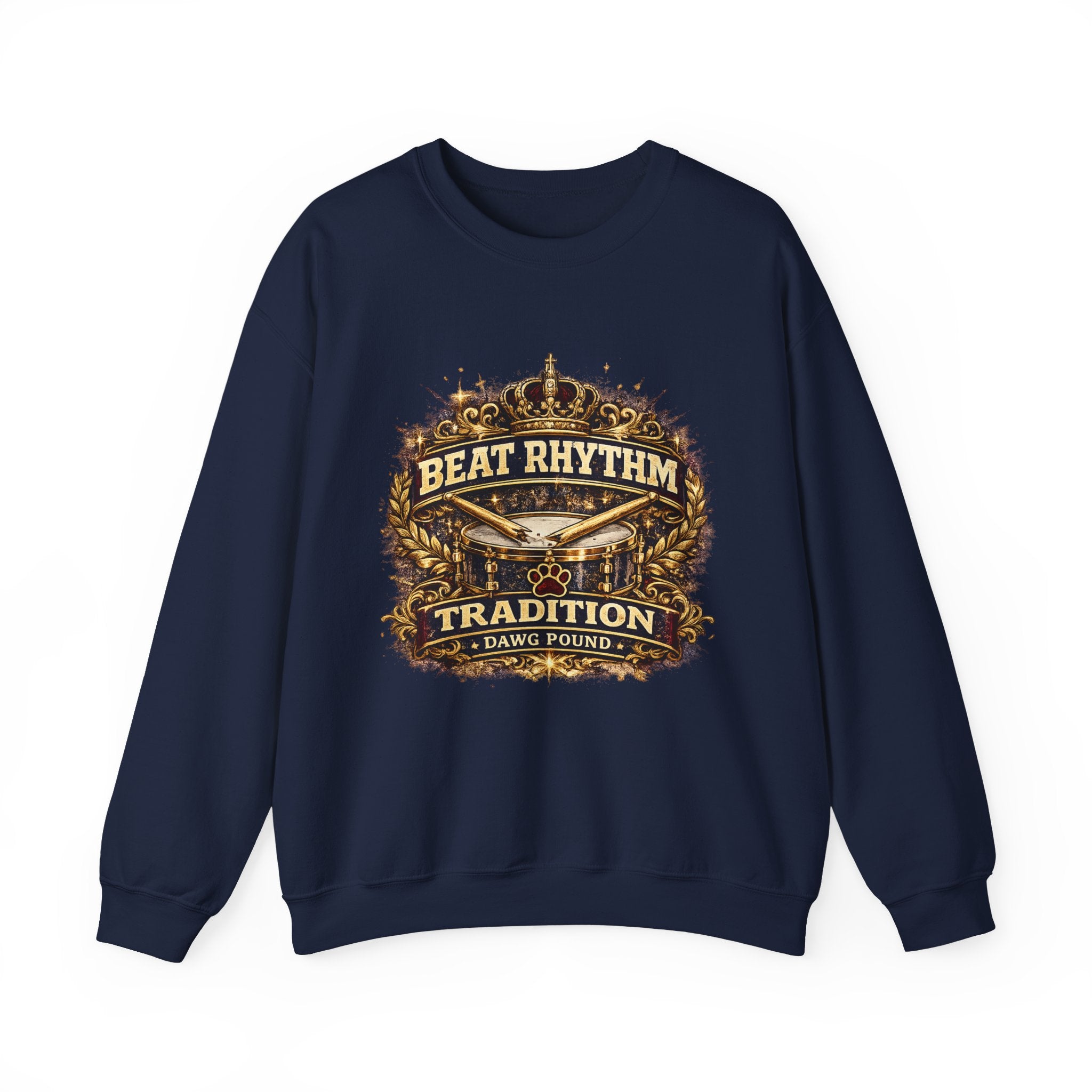 Crewneck Sweatshirt - "Beat Rhythm Tradition" Drumline Crest (Dawg Pound)
