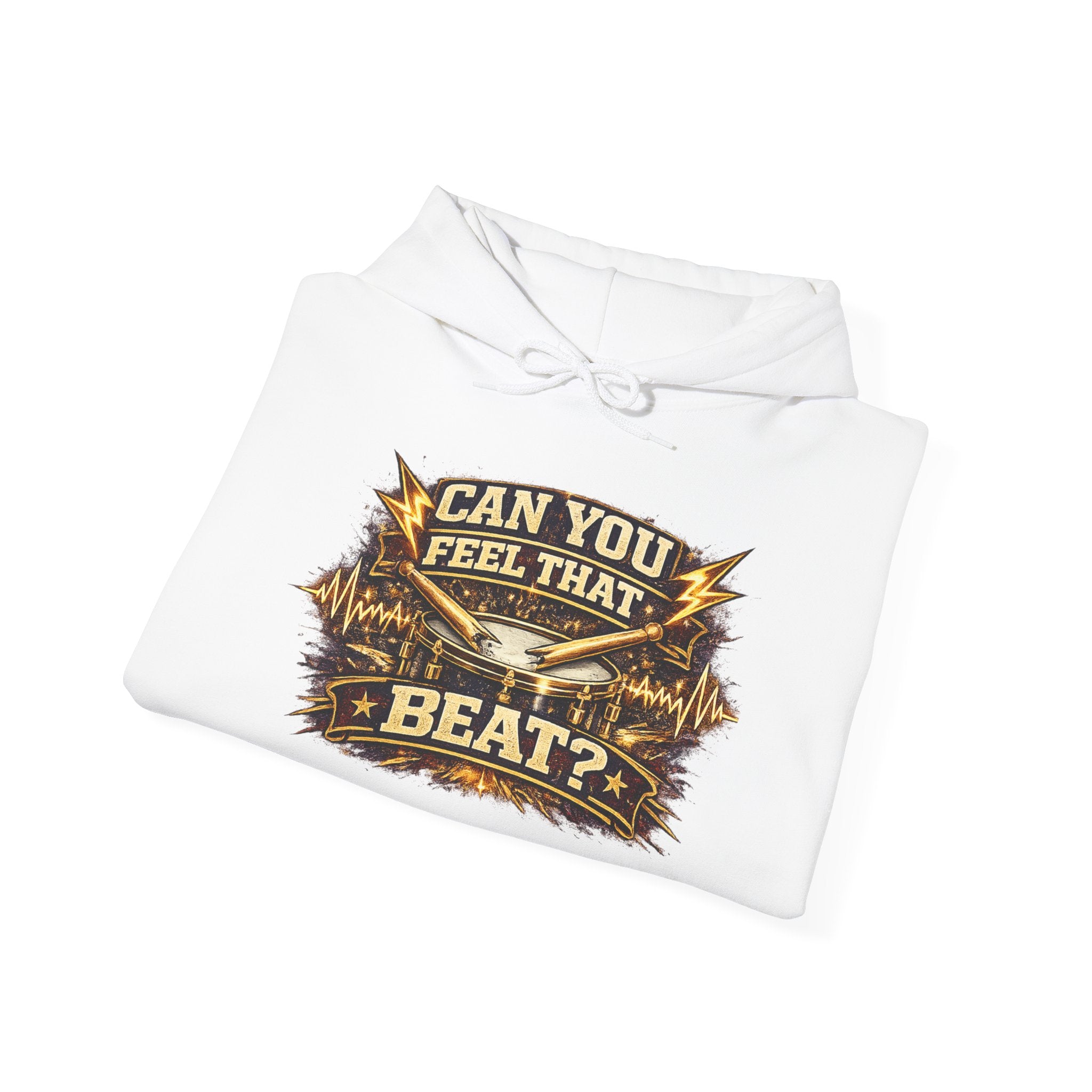 Can You Feel That Beat? Hoodie – Retro Drum & Music Graphic Pullover