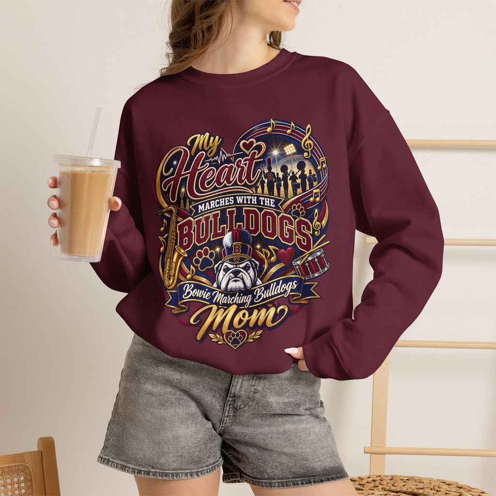 Bulldogs Mom Crewneck Sweatshirt — “My Heart Marches With The Bulldogs” Fan Pullover