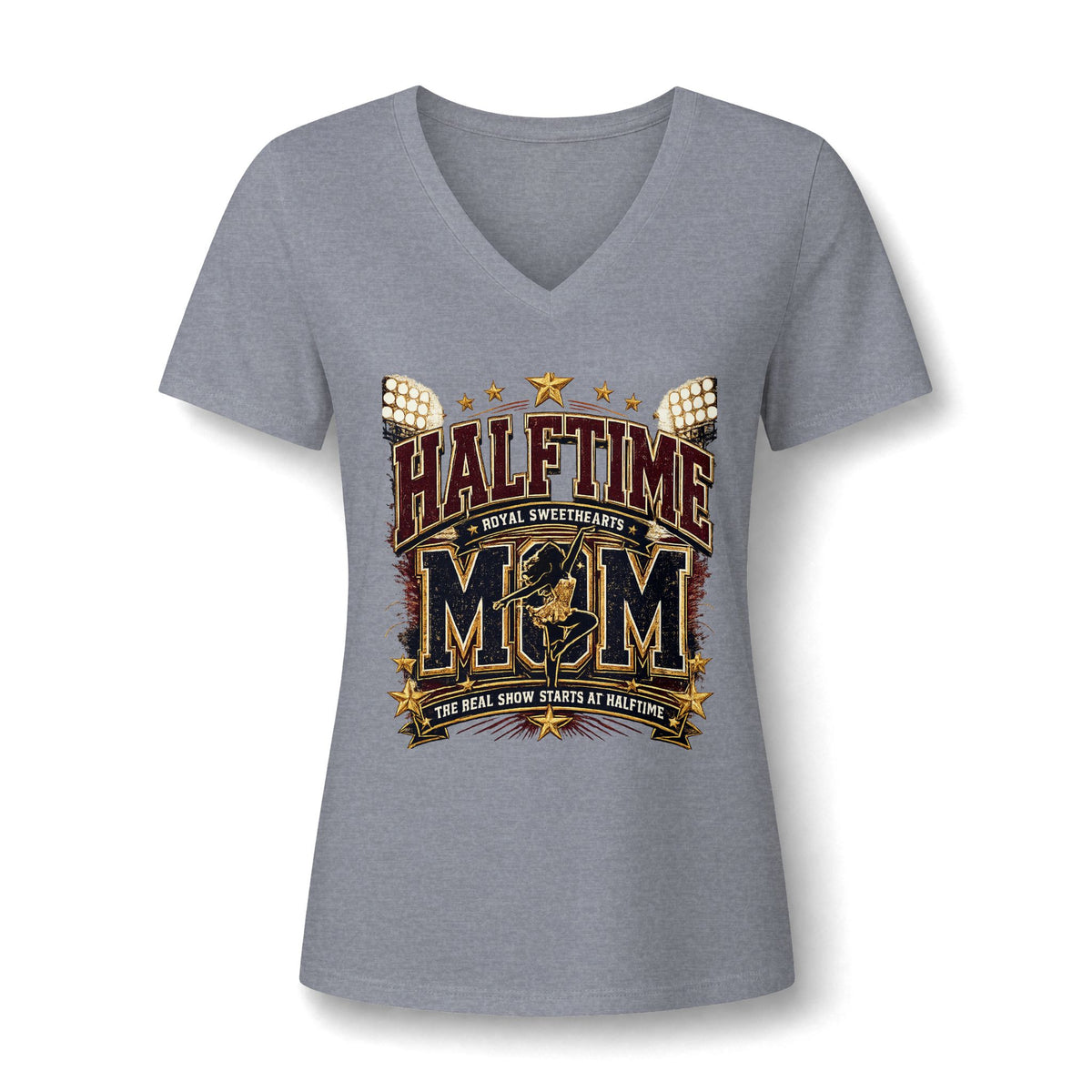 Halftime Mom V-Neck Tee — Football Mom Shirt, Game Day Spirit