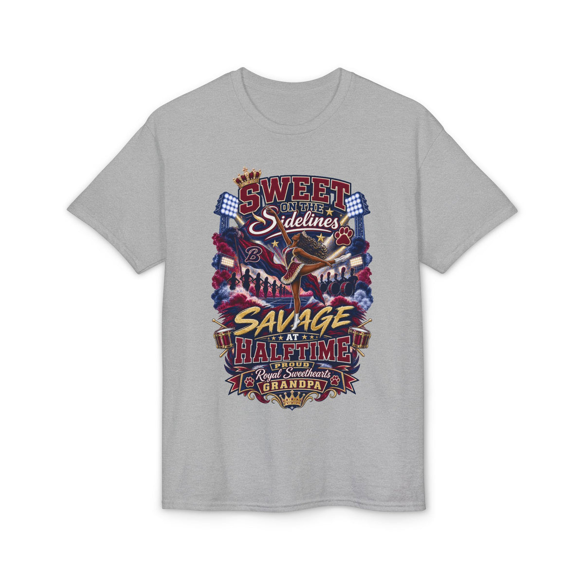 Cheerleading Sidelines T-Shirt — "Sweet Sidelines, Savage at Halftime" Football Crew Tee