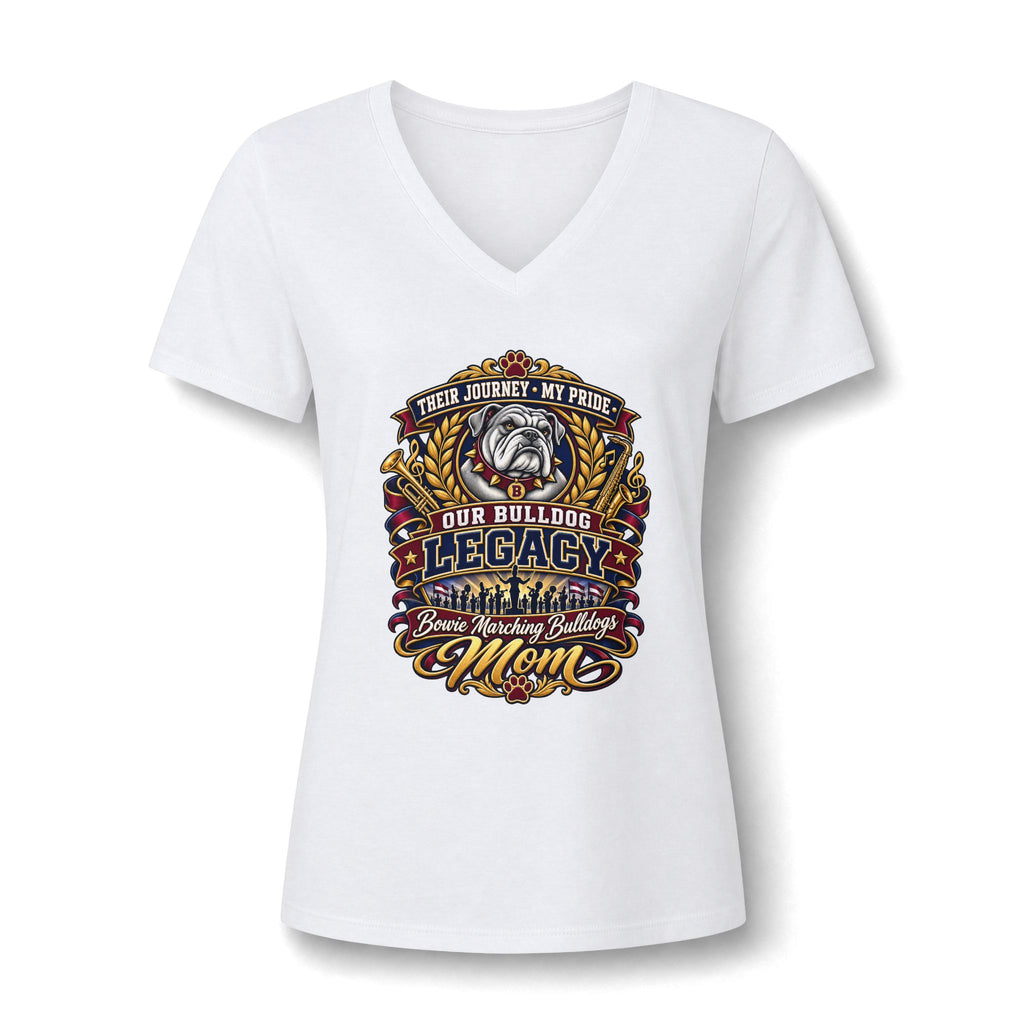 Bulldog Mom V-Neck Tee — "Our Bulldog Legacy" Graphic Women's Shirt