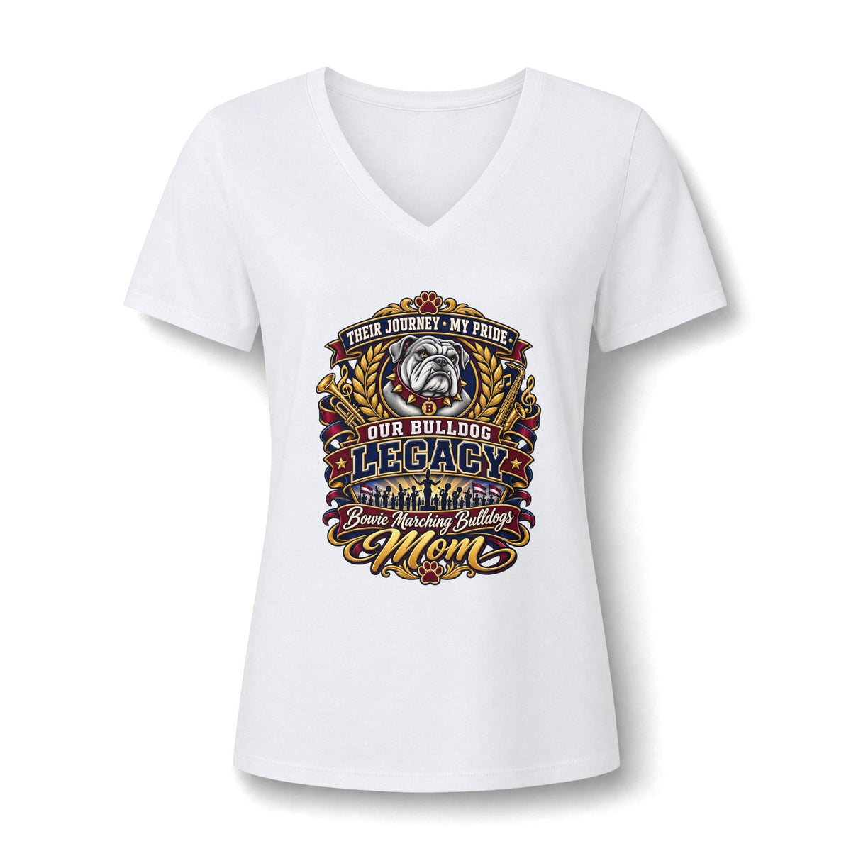 Bulldog Mom V-Neck Tee — "Our Bulldog Legacy" Graphic Women's Shirt