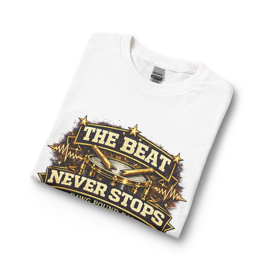 Long Sleeve T-Shirt — "The Beat Never Stops" Drum Dad Graphic
