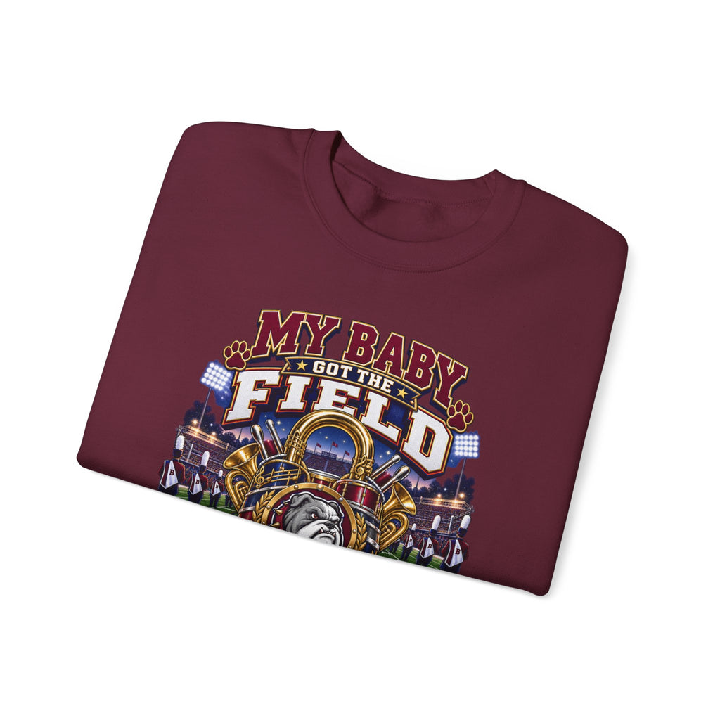 Field Hockey Mom Crewneck Sweatshirt — "My Baby Got the Field on Lock" Graphic