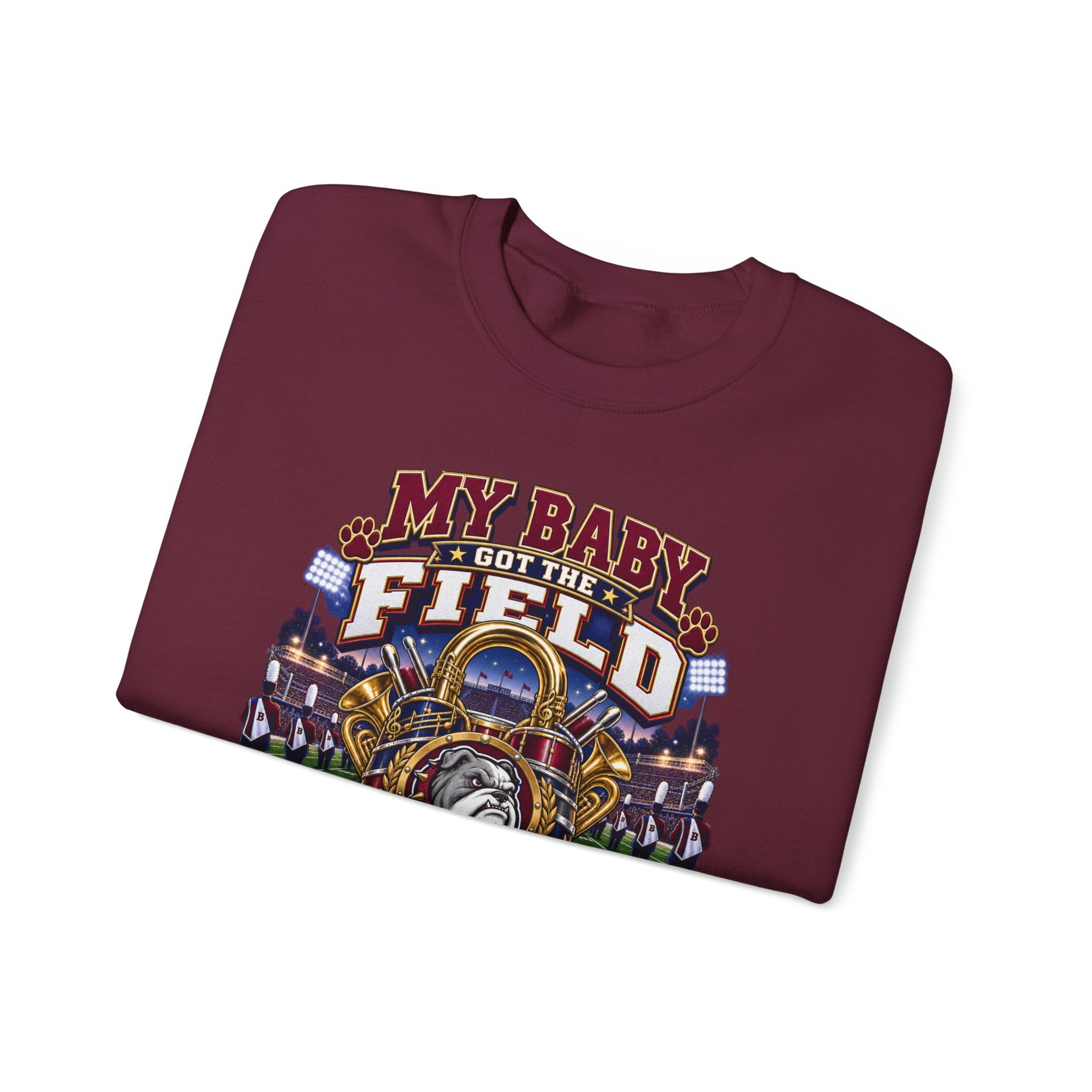 Field Hockey Mom Crewneck Sweatshirt — "My Baby Got the Field on Lock" Graphic