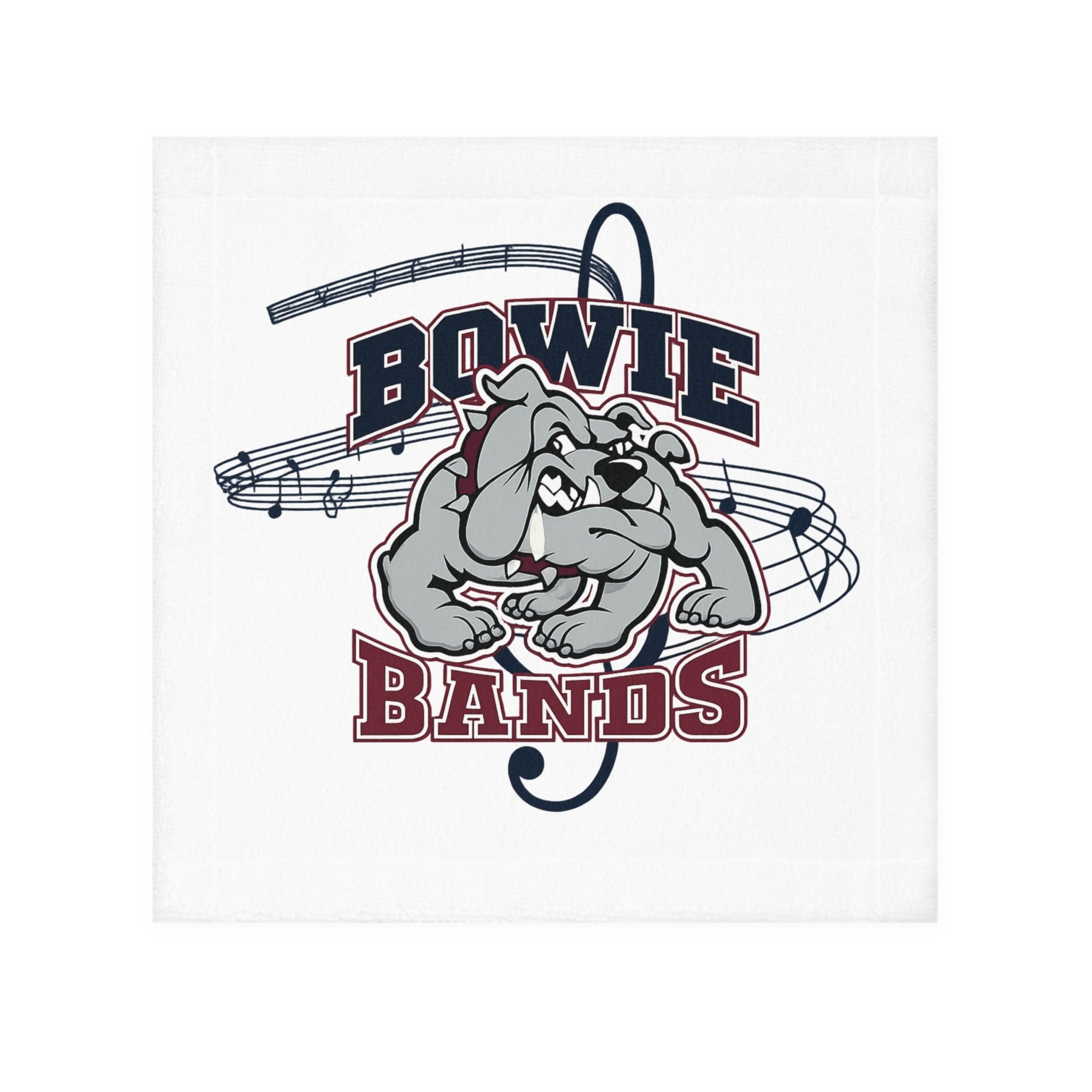 Bowie Bands Bulldog Face Towel — School Marching Band Music Note Design
