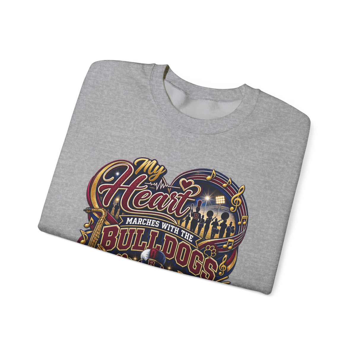Bulldogs Mom Crewneck Sweatshirt — “My Heart Marches With The Bulldogs” Fan Pullover