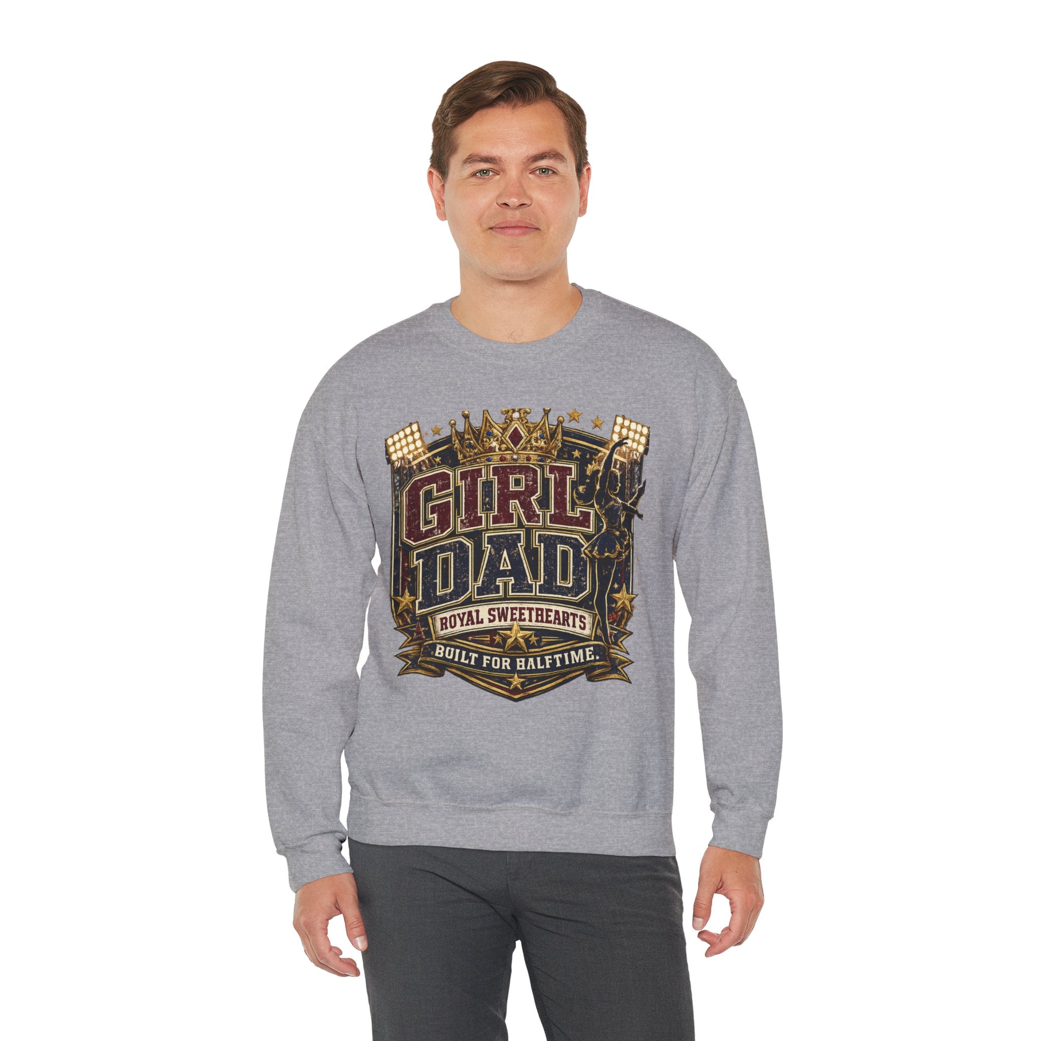 Girl Dad Crewneck Sweatshirt — 'Girl Dad: Royal Sweethearts, Built for Halftime' Vintage Football Design