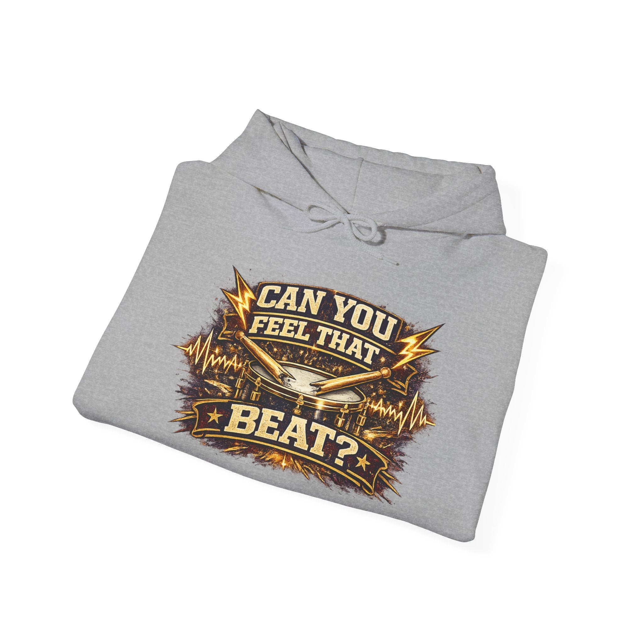 Can You Feel That Beat? Hoodie – Retro Drum & Music Graphic Pullover