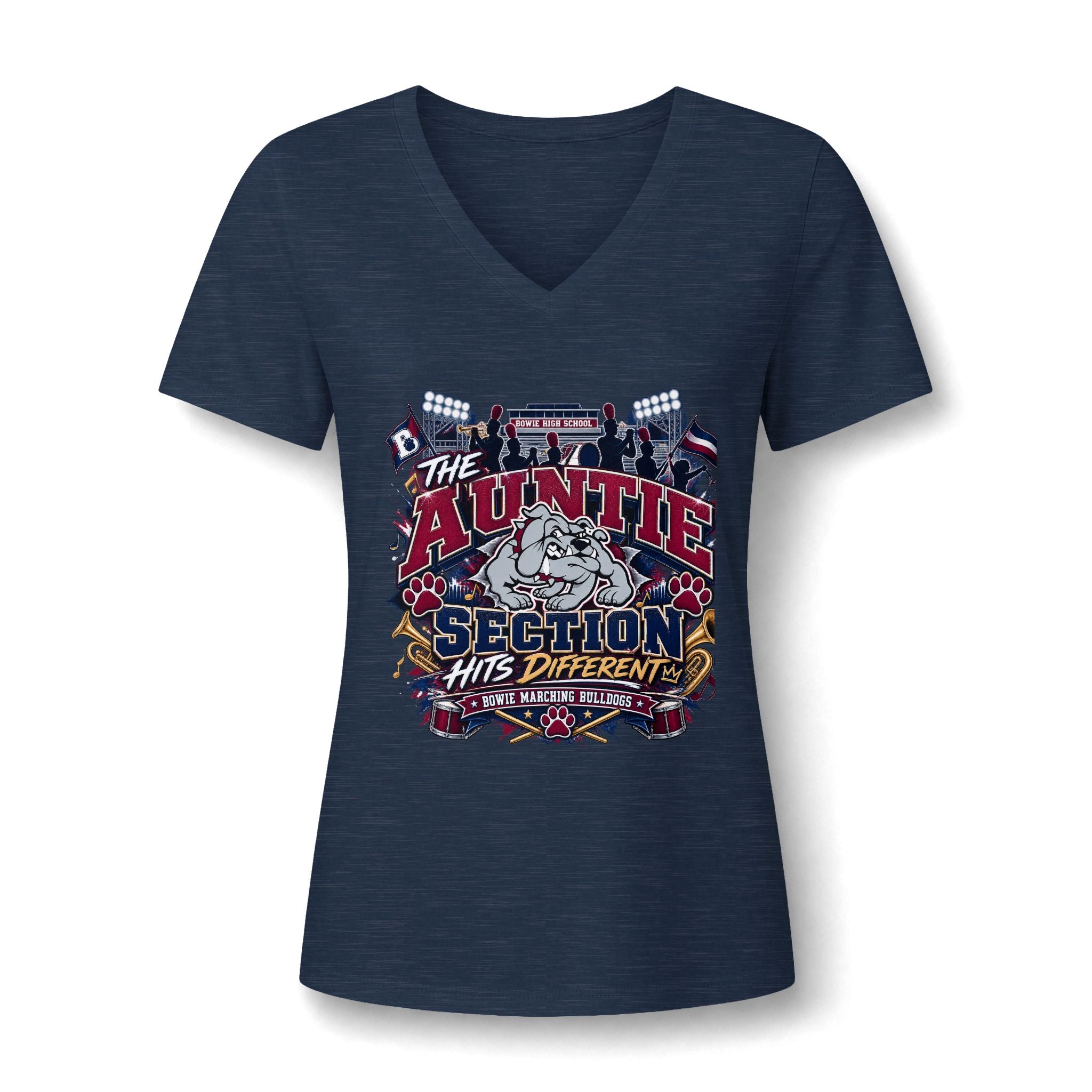 Women's V-Neck Tee — 'The Auntie Section Hits Different' Graphic