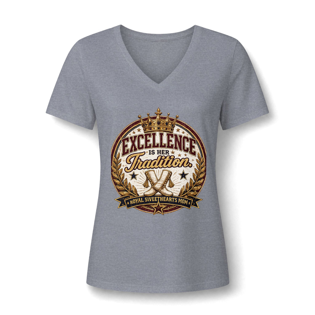 Women's V-Neck Tee — 'Excellence Is Her Tradition' Vintage Crest