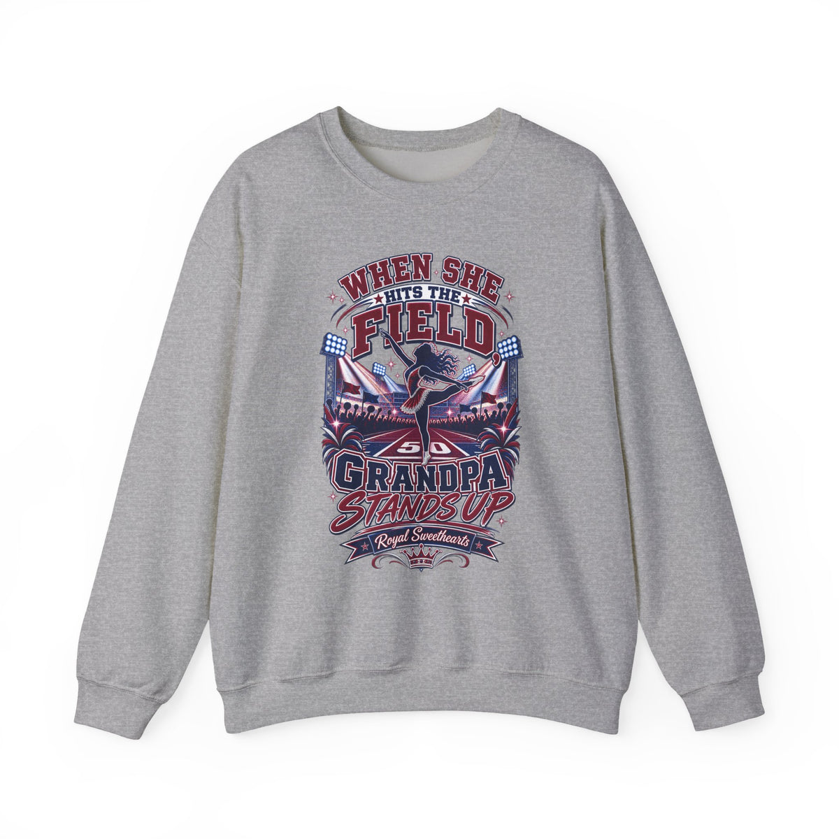 When She Hits the Field Grandpa Stands Up Sweatshirt — Baseball Grandpa Crewneck