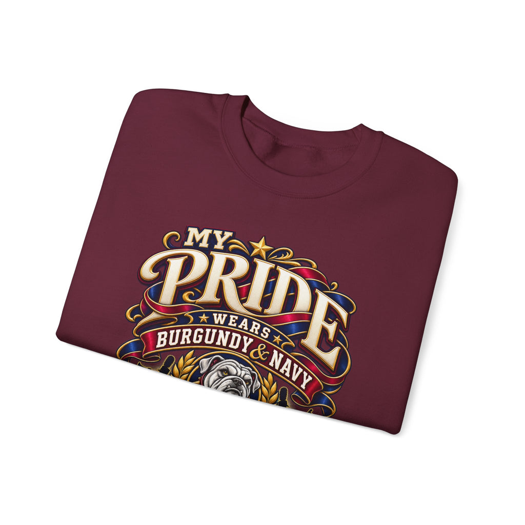 Bulldog Mom Pride Crewneck Sweatshirt – "My Pride Wears Burgundy & Navy"