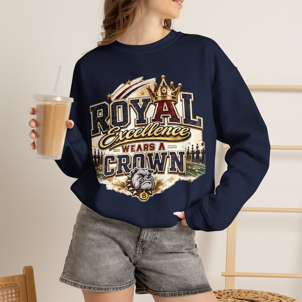Crewneck Sweatshirt - "Royal Excellence Wears a Crown" Graphic