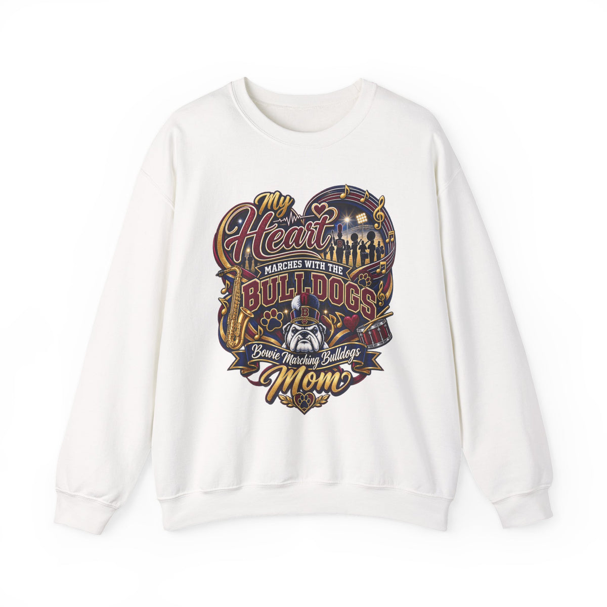 Bulldogs Mom Crewneck Sweatshirt — “My Heart Marches With The Bulldogs” Fan Pullover