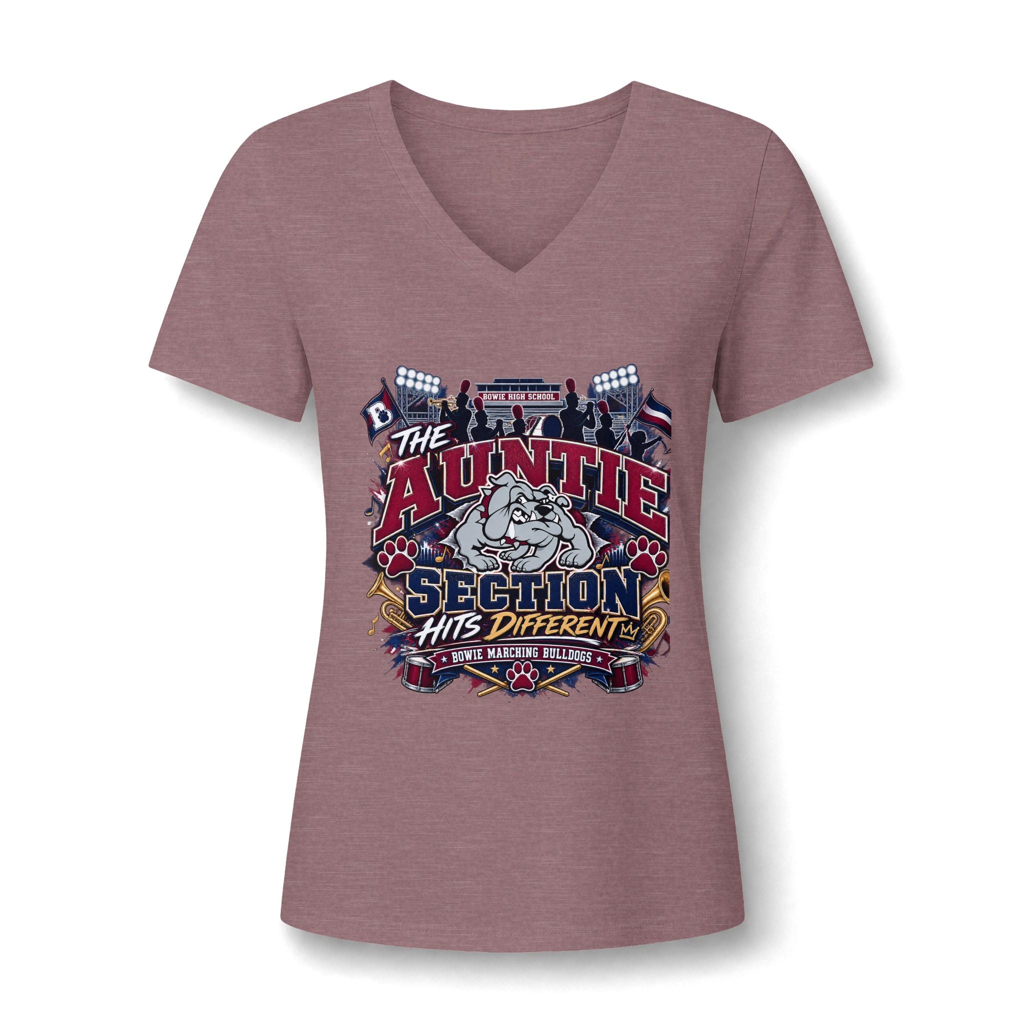 Women's V-Neck Tee — 'The Auntie Section Hits Different' Graphic
