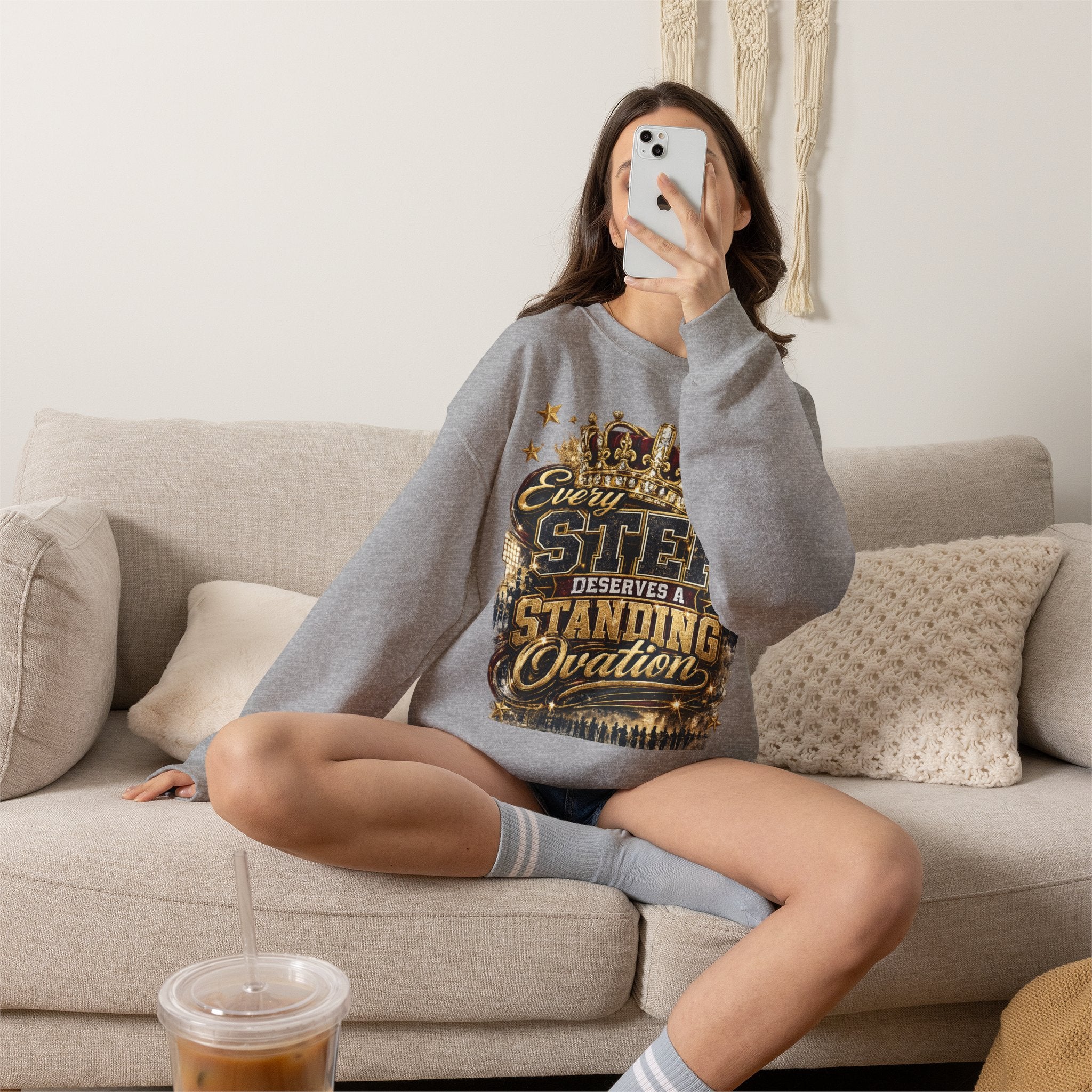 Crewneck Sweatshirt — "Every Step Deserves a Standing Ovation" Inspirational Graphic