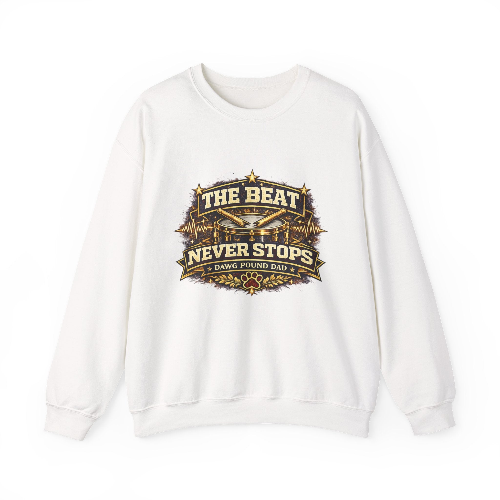 Crewneck Sweatshirt — The Beat Never Stops Retro Music Badge
