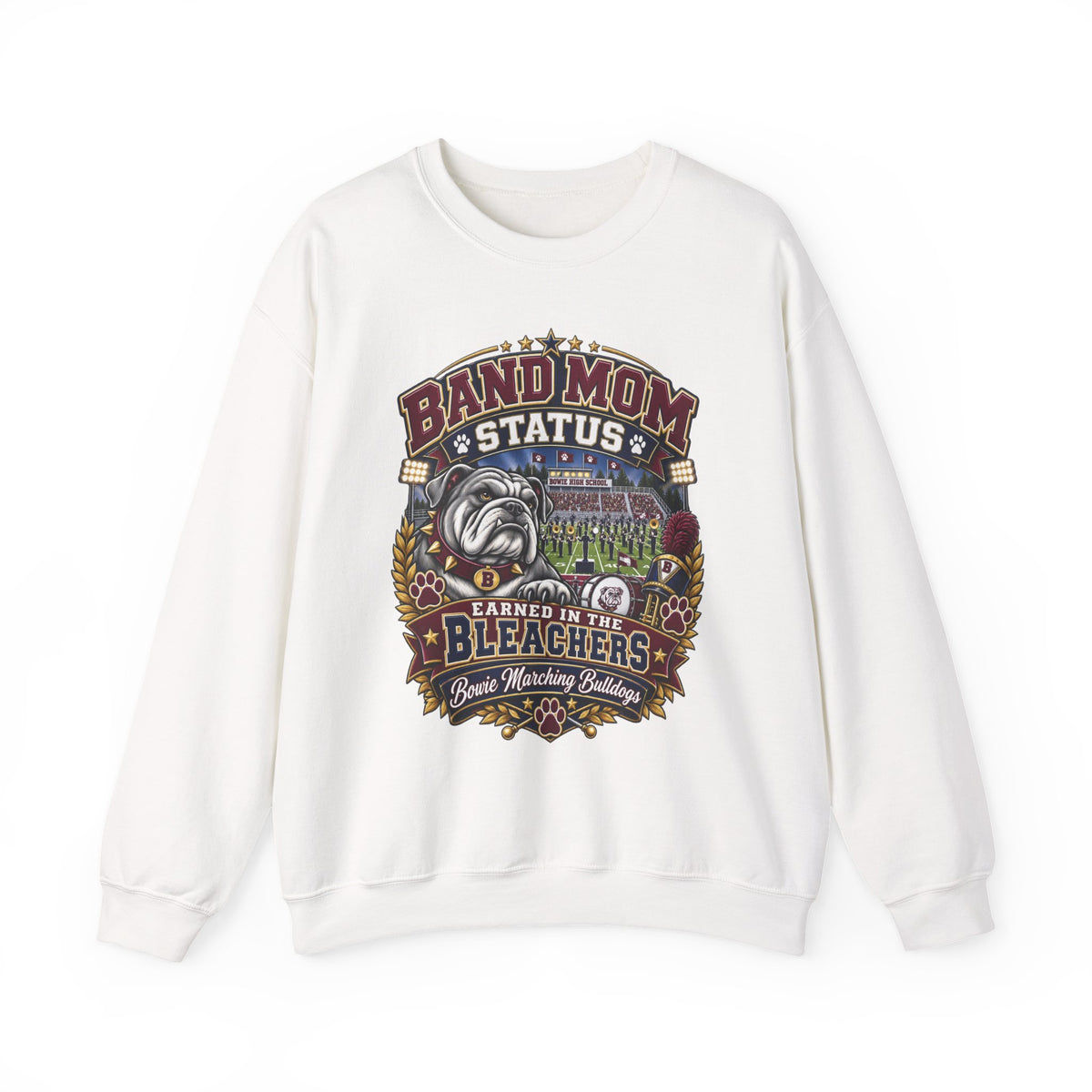 Band Mom Crewneck Sweatshirt — "Band Mom Status: Earned in the Stands" Graphic