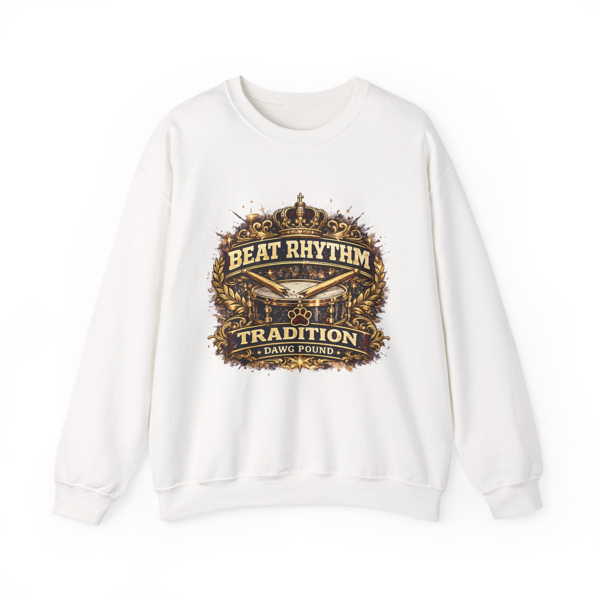 Crewneck Sweatshirt - "Beat Rhythm Tradition" Drumline Crest (Dawg Pound)
