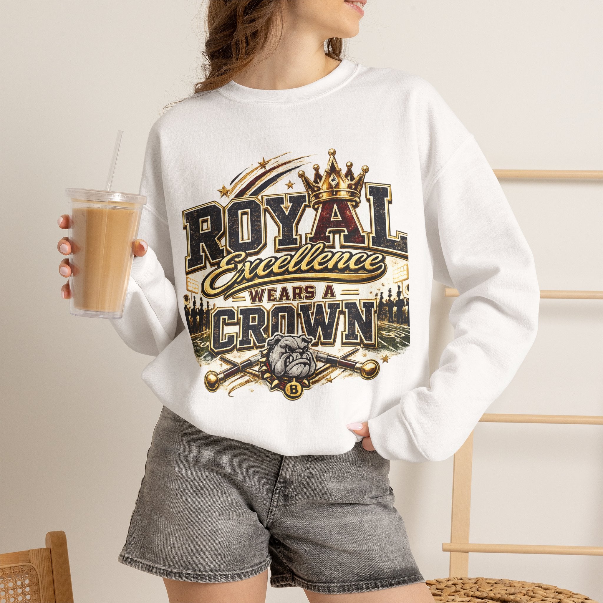 Crewneck Sweatshirt - "Royal Excellence Wears a Crown" Graphic