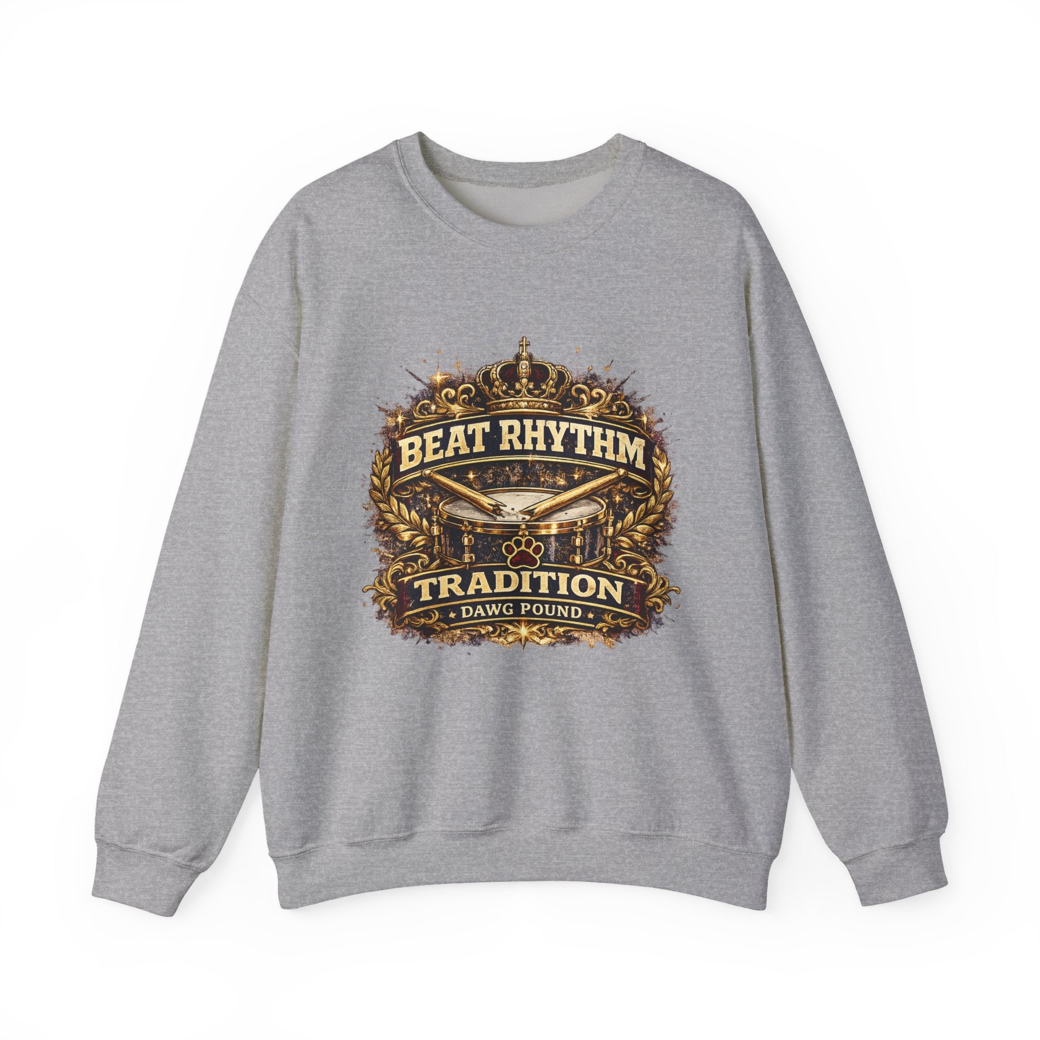 Crewneck Sweatshirt - "Beat Rhythm Tradition" Drumline Crest (Dawg Pound)