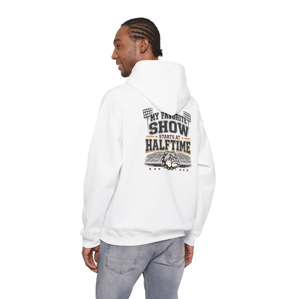 Bulldog Pride Hoodie — "My Favorite Show Starts at Halftime" Football Fan Pullover