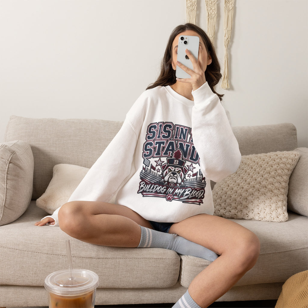 Crewneck Sweatshirt — “Sis in the Stands” Bulldog Fan Pullover