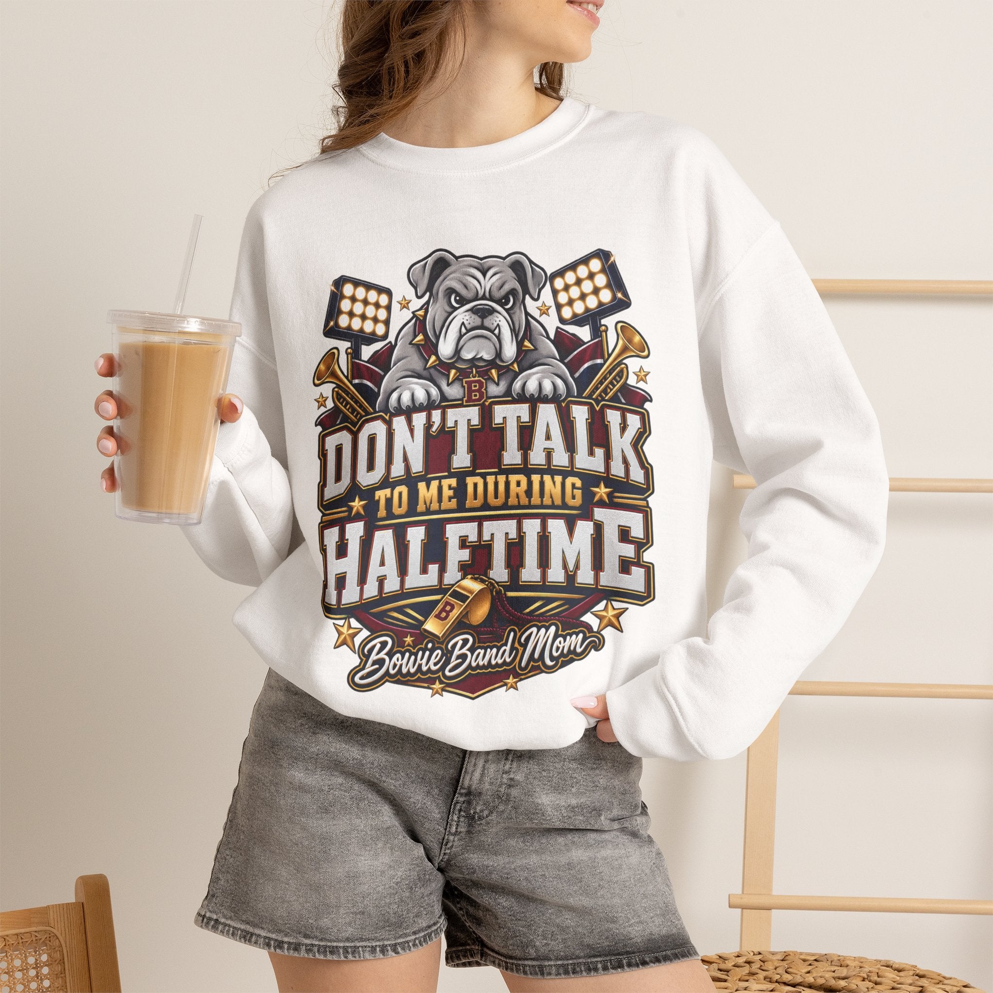 Halftime Band Mom Sweatshirt – “Don’t Talk to Me During Halftime” Bulldog Design