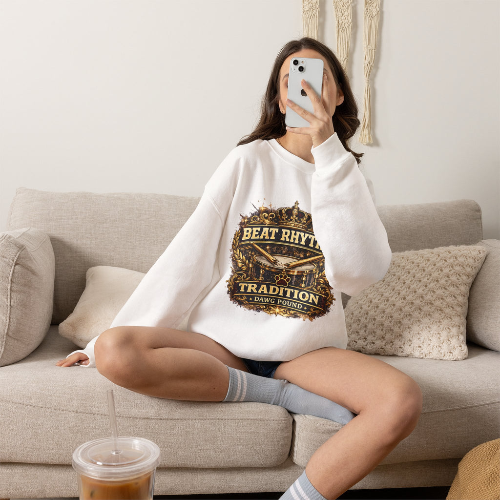 Crewneck Sweatshirt - "Beat Rhythm Tradition" Drumline Crest (Dawg Pound)