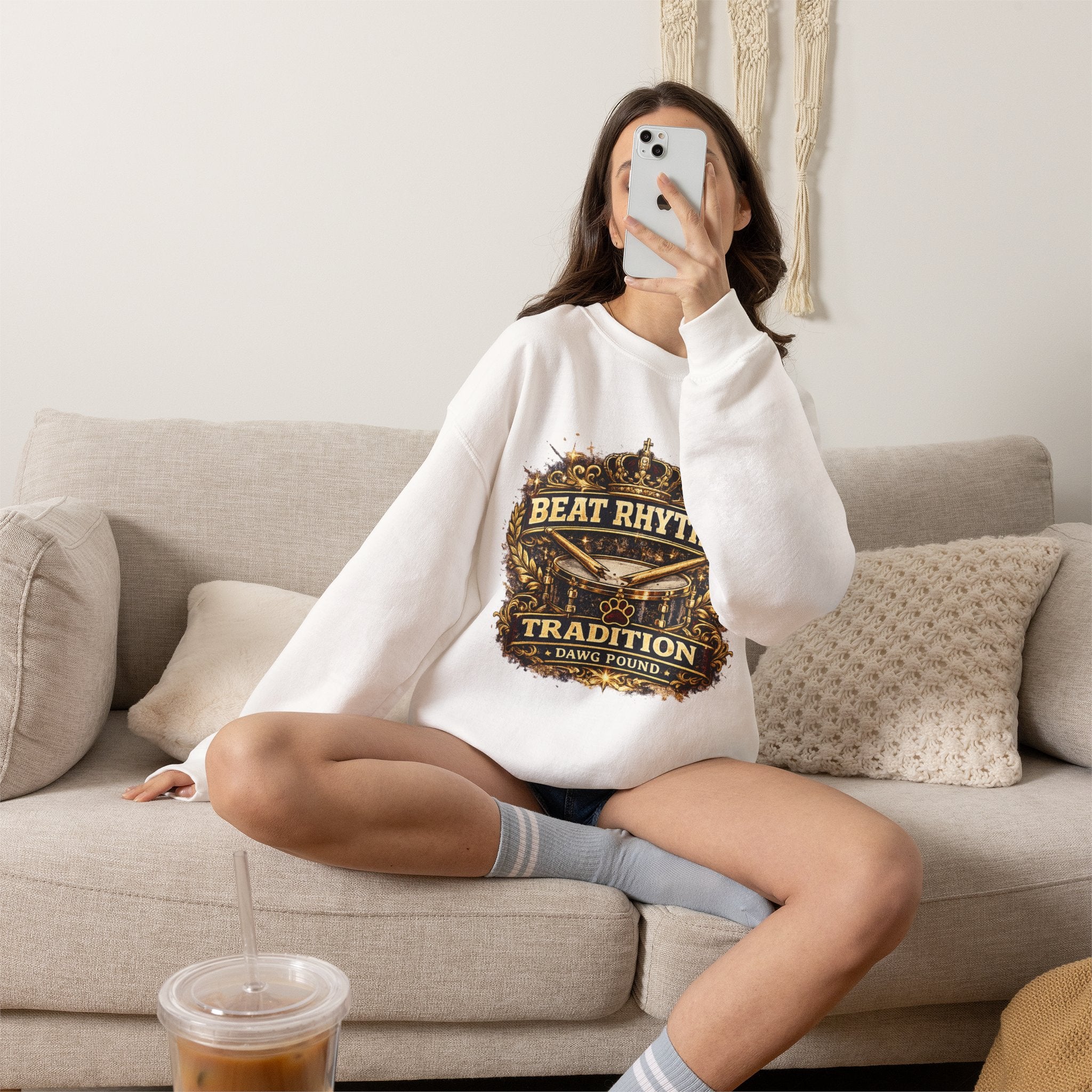 Crewneck Sweatshirt - "Beat Rhythm Tradition" Drumline Crest (Dawg Pound)