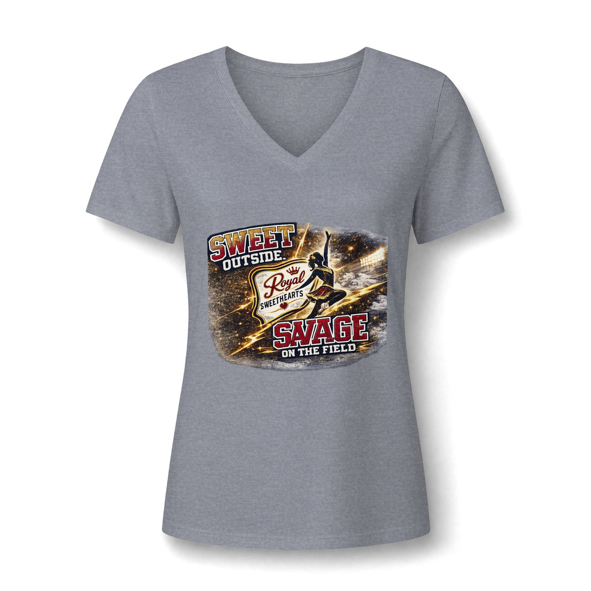 Women's V-Neck Tee — "Sweet Outside, Savage on the Field" Graphic Baseball Softball Shirt