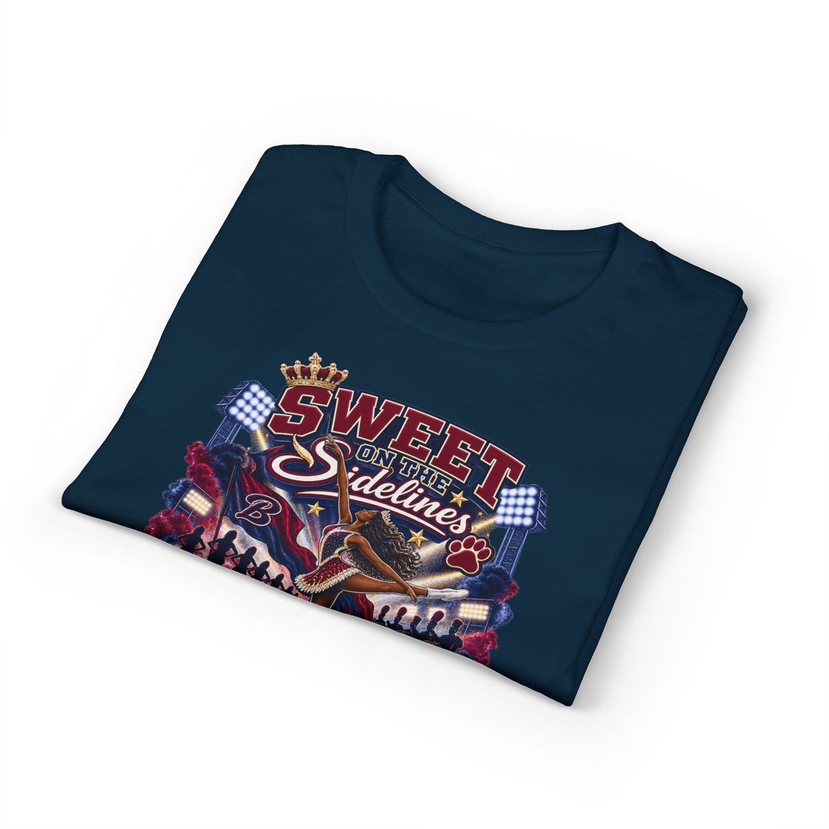 Cheerleading Sidelines T-Shirt — "Sweet Sidelines, Savage at Halftime" Football Crew Tee