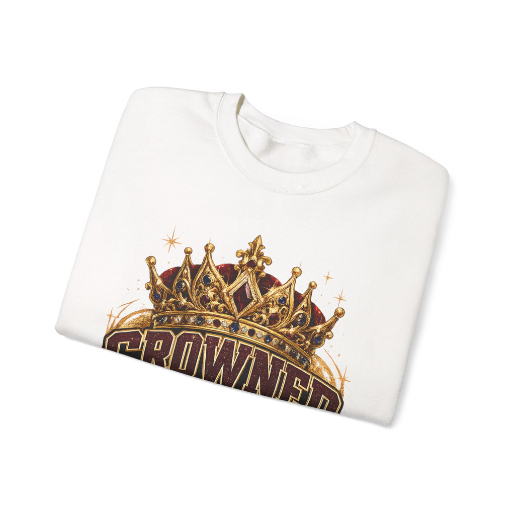 Crowned in Burgundy & Blue Crewneck Sweatshirt — Vintage Royal Crown Graphic