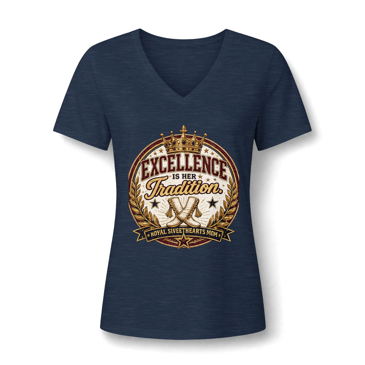 Women's V-Neck Tee — 'Excellence Is Her Tradition' Vintage Crest