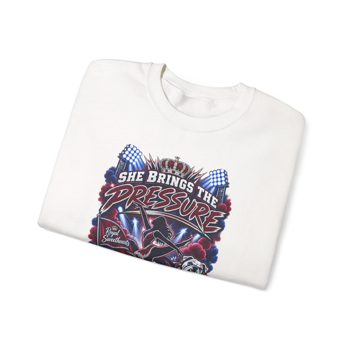 Motorcycle Grandpa Crewneck Sweatshirt — "She Brings the Pressure, I Bring the Pride" Graphic