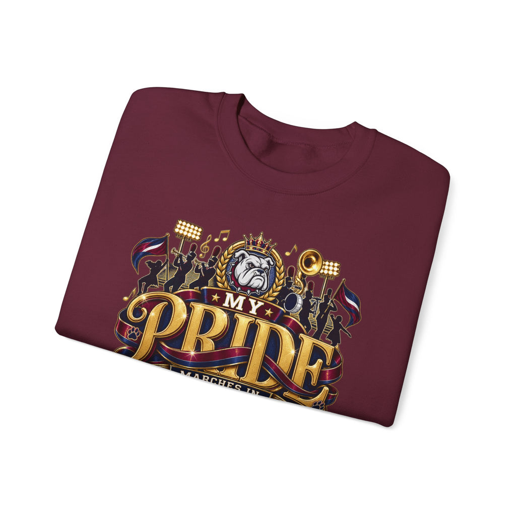 Band Mom Pride Crewneck Sweatshirt — "My Pride Marches in Burgundy & Navy"