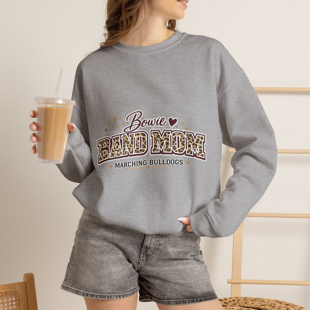 Band Mom Crewneck Sweatshirt — Bowie Marching Bulldogs Leopard Print